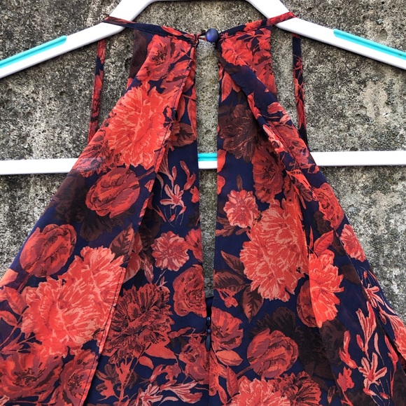 ASOS Red and Navy Floral Pleated Dress - Picture 9 of 10